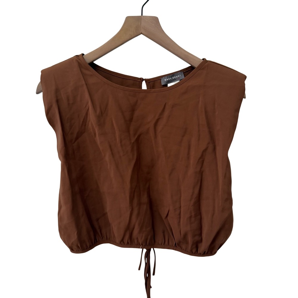 Sans Souci Crop Top M Brown Padded Shoulder Open Back Sleeveless